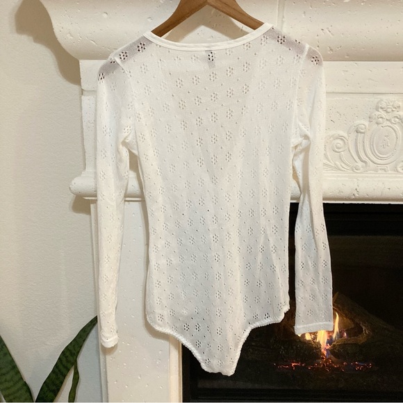 White Lace Long Sleeve Loungewear Bodysuit Size Small - Picture 2 of 8